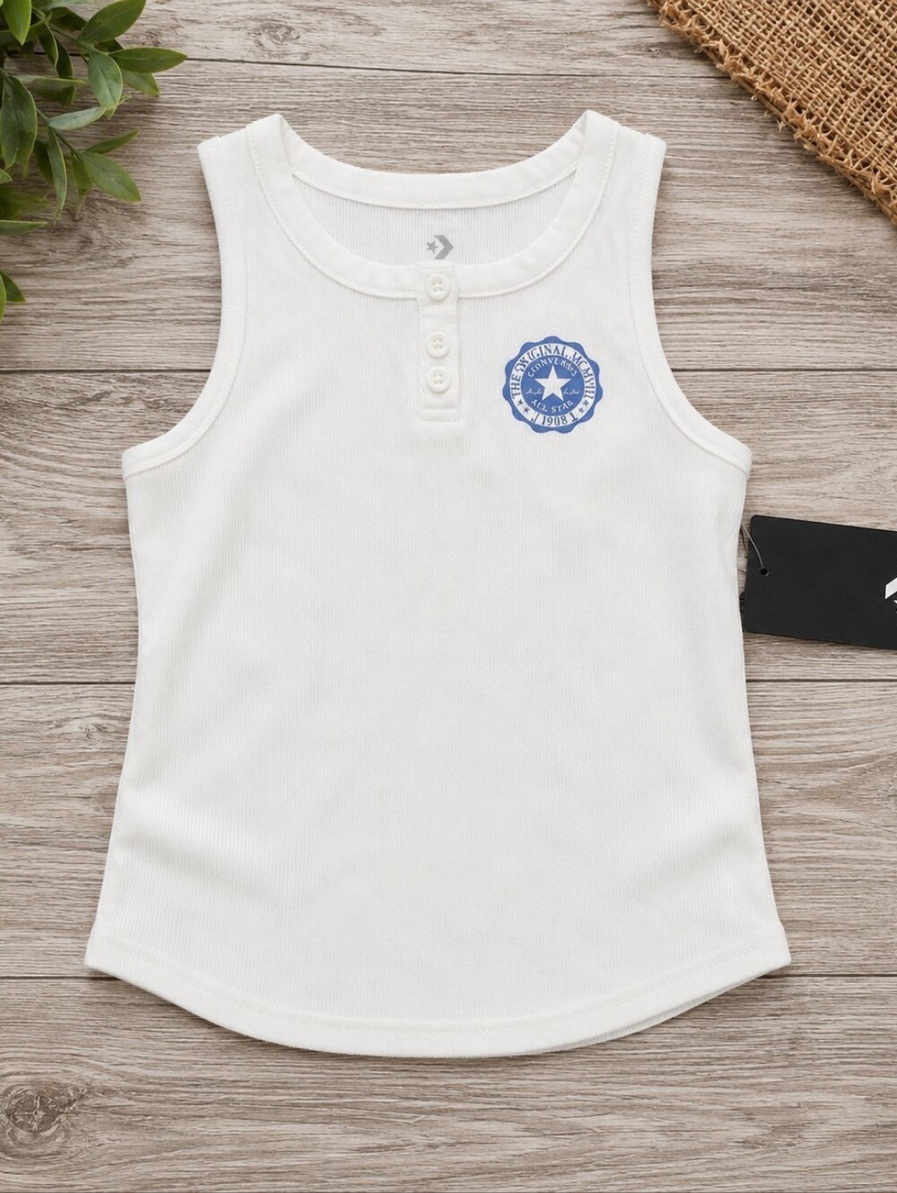 Converse Girls Size 7 White Ribbed Henley Tank Top NWT Sporty Casual, Preppy, At